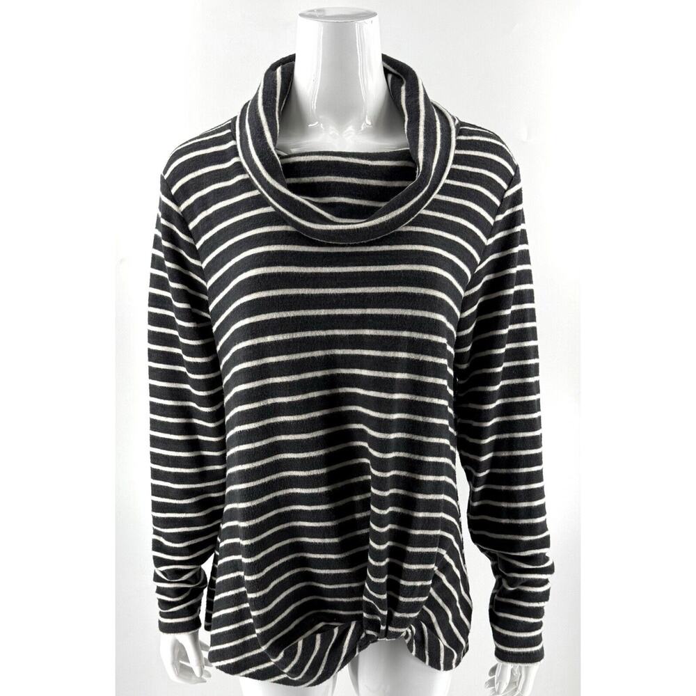 Maurices Womens Gray White Stripe Sweater Size XL Cowl Neck Knot Hem Pullover - Picture 2 of 7